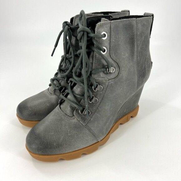 NEW Sorel Joan Uptown Grey Lace Up Wedge Booties Size 9.5 - Picture 3 of 13